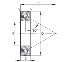 推力角接觸球軸承 7603020-2RS-TVP, 單向，接觸角 a = 60°，限制公差，兩側(cè)唇密封