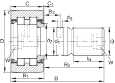 螺栓型滾輪 PWKR52-2RS, 軸向引導(dǎo)，滿裝圓柱滾子，兩側(cè)唇密封