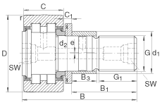 螺栓型滾輪 PWKRE40-2RS, 軸向引導(dǎo)，滿裝圓柱滾子，帶偏心擋圈，兩側(cè)唇密封