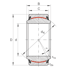 關(guān)節(jié)軸承 GE50-UK-2RS, 根據(jù) DIN ISO 12 240-1 標(biāo)準(zhǔn), 免維護(hù)，兩側(cè)唇密封
