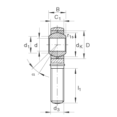 桿端軸承 GAKR10-PB, 根據(jù) DIN ISO 12 240-4 標(biāo)準(zhǔn)，帶右旋外螺紋，需維護(hù)