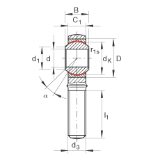 桿端軸承 GAKR16-PW, 根據(jù) DIN ISO 12 240-4 標(biāo)準(zhǔn)，帶右旋外螺紋，需維護(hù)