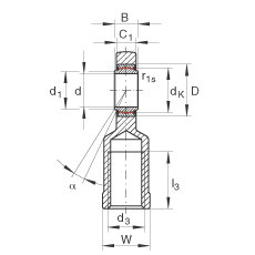桿端軸承 GIL35-UK-2RS, 根據(jù) DIN ISO 12 240-4 標準，帶左旋內螺紋，免維護，兩側唇密封