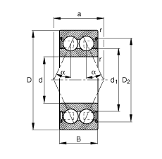 角接觸球軸承 3002-B-2Z-TVH, 雙列，雙側(cè)間隙密封，接觸角 α = 25°