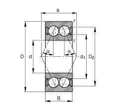 角接觸球軸承 30/8-B-2RSR-TVH, 雙列，雙側(cè)唇密封，接觸角 α = 25°