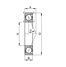 主軸軸承 B71920-E-T-P4S, 調(diào)節(jié)，成對或單元安裝，接觸角 α = 25°，限制公差