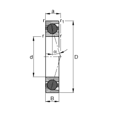 主軸軸承 HCB7000-C-T-P4S, 調(diào)節(jié)，成對或單元安裝，接觸角 α = 15°，陶瓷球，限制公差