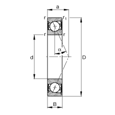 主軸軸承 B7028-E-2RSD-T-P4S, 調(diào)節(jié)，成對(duì)安裝，接觸角 α = 25°，兩側(cè)唇密封，非接觸，限制公差