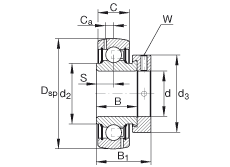 外球面球軸承 GRA008-NPP-B-AS2/V, 球面外圈，偏心鎖圈定位， 兩側(cè) P 型密封，英制孔