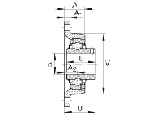軸承座單元 RCJTY1-1/2, 對角法蘭軸承座單元，鑄鐵，根據(jù) ABMA 15 - 1991, ABMA 14 - 1991, ISO3228 內(nèi)圈帶有平頭螺栓，R型密封，英制